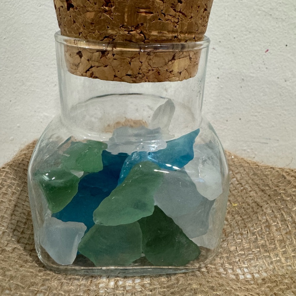 Sea glass in Vintage corked jar